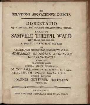 De Solutione Aequationum Directa
