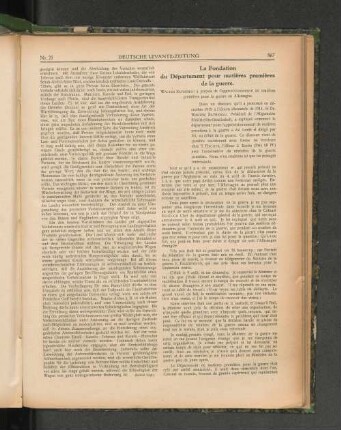 La Fondation du Département pour matières premières de la guerre.
