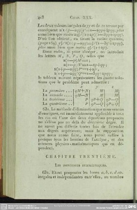 Chapitre trentième. Les Fonctions symétriques