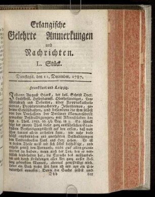 L. Stück. Dienstags, den 11. December. 1787.