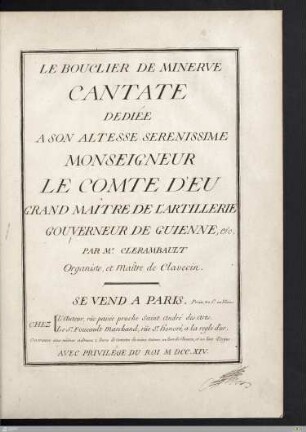 Le Bouclier De Minerve : Cantate