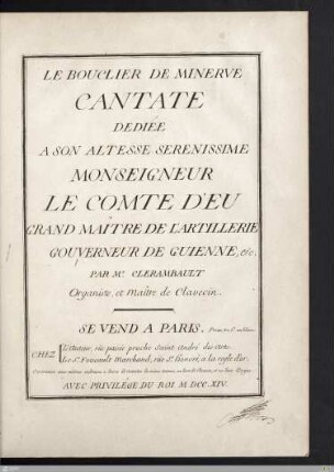 Le Bouclier De Minerve : Cantate