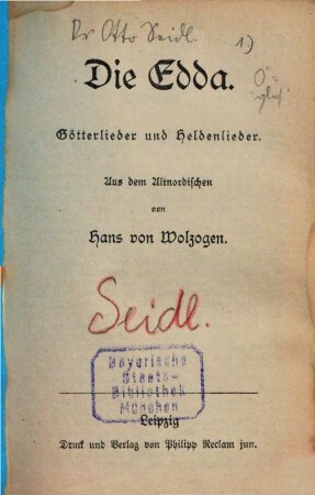 Die Edda : Götterlieder u. Heldenlieder