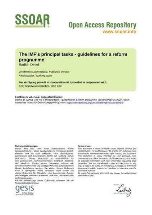 The IMF's principal tasks - guidelines for a reform programme