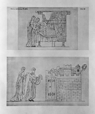 Hortus deliciarum — Judith enthauptet Holoferenz; Judith kehrt nach Bethulia zurück, Folio 60 recto