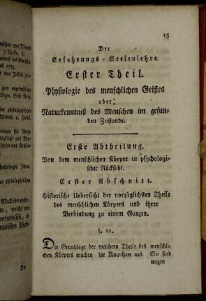 Erste Abtheilung. Von dem menschlichen Körper in psychologischer Rücksicht.