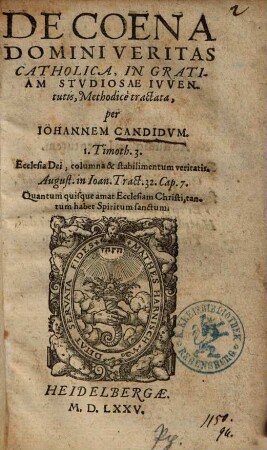 De Coena Domini Veritas Catholica : In Gratiam Studiosae Iuventutis, Methodice tractata