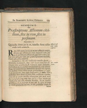 Membrum II. De Praescriptione Actionum civilium, sive in rem, sive in personam.