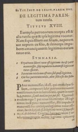 De Legitima Parentum tutela. Titulus XVIII.
