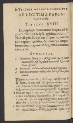 De Legitima Parentum tutela. Titulus XVIII.