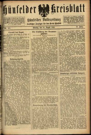 Ausgabe vom Montag, den 21. August 1922.