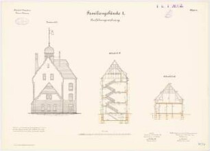 Pionierkaserne, Graudenz Familienwohnhaus I: Aufriss Nordansicht, Querschnitte 1:100