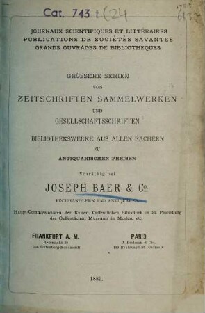 Kleinere Kataloge. [24.] 1889