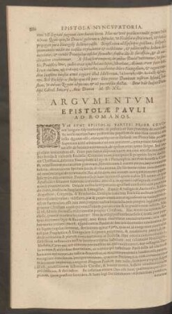 Argumentum Epistolae Pauli Ad Romanos.