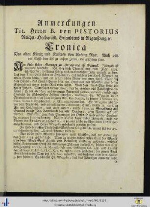 Anmerckungen Tit. Herrn B. von Pistorius …