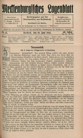 Nr. 12. Rostock, den 19. Juni 1932. 60. Jahrg.