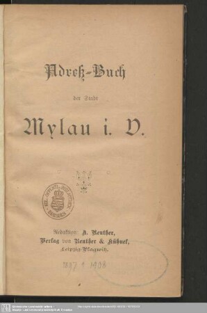 1897: Adreß-Buch der Stadt Mylau i. V.