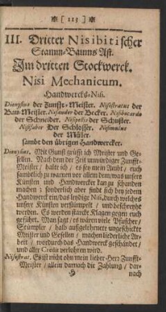 III. Dritter Nisibitischer Stamm-Baums Ast. ... Nisi Mechanicum. Handwercks-Nisi.