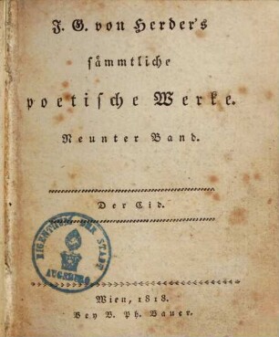 J. G. von Herder's sämmtliche poetische Werke, 9. Der Cid