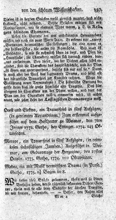 Orest und Elektra, ein Trauerspiel in fünf Aufzügen.
