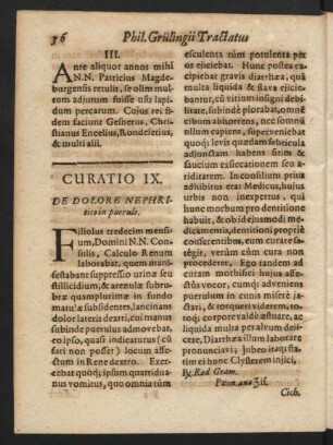 Curatio IX. De Dolore Nephritico in puerulo.