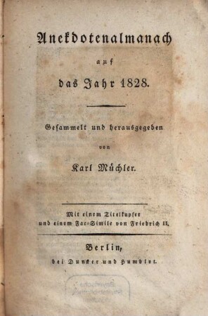 Anekdotenalmanach : auf d. Jahr ..., 1828
