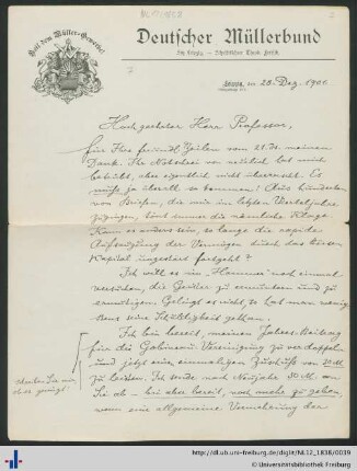 Brief von Theodor Fritsch vom 28.12.1901.