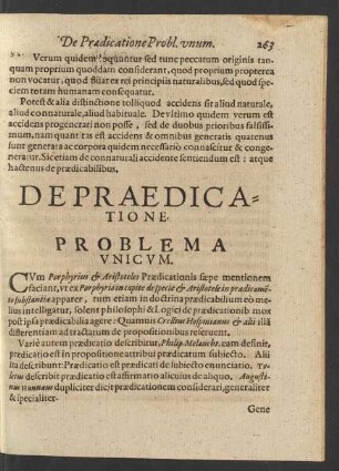 De Praedicatione. Problema Unicum.
