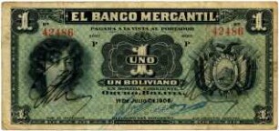 Geldschein, 1 Boliviano, 1.7.1906