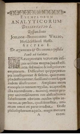 Dissertatio I. Sectio I. De argumento & Oeconomia epistolae Pauli ad Galatas.