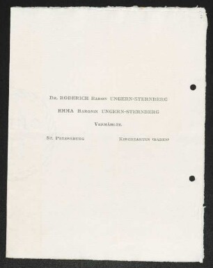 Brief von Roderich von Ungern-Sternberg, Emma Ungern-Sternberg, Wilhelm Zaiss und ... Zaiss an Gerhart Hauptmann