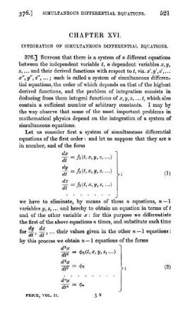 Chapter XVI. Intergration of simultaneous differential equations.
