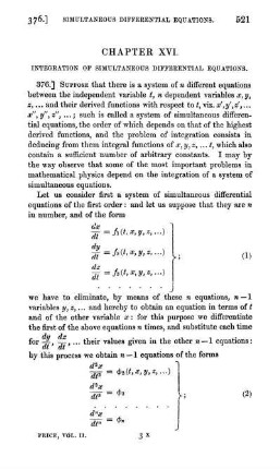 Chapter XVI. Intergration of simultaneous differential equations.