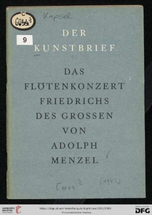 Band 9: Der Kunstbrief: Adolph Menzel - das Flötenkonzert Friedrichs des Großen