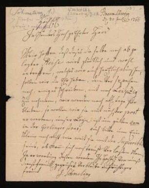 Brief von Johann Schmeling an Rudolf Erich Raspe