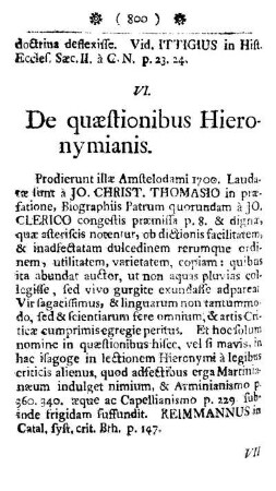 VI. De quæstionibus Hieronymianis.