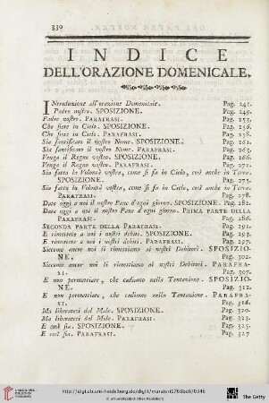 Indice dell' orazione domenicale