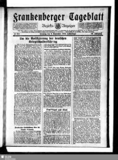 Frankenberger Tageblatt, Bezirks-Anzeiger : Amtsblatt für die königliche Amtshauptmannschaft Flöha, das königliche Amtsgericht und den Stadtrat zu Frankenberg i. Sa