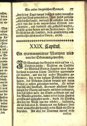 XXIX. Capitul. Ein excommunicirter Martyrer wird von der Erden ausgeworfen.