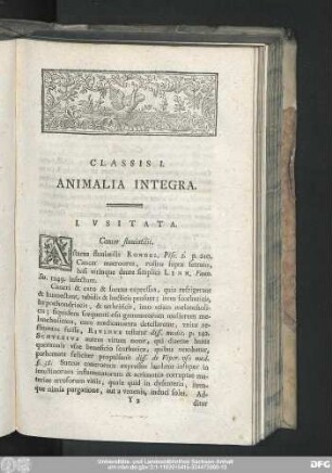 Classis I. Animalia Integra.