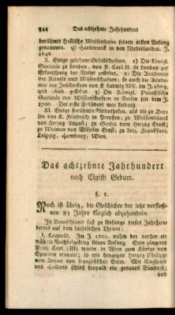 Das achtzehnte Jahrhundert nach Christi Geburt.