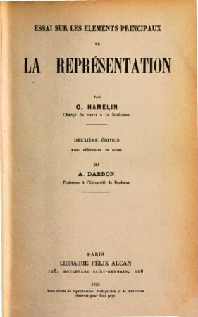 Essai sur les éléments principaux de la représentation