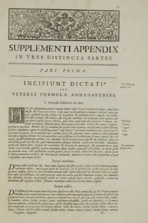 Pars Prima. Incipiunt Dictati seu Veteres Formulae Andegavenses.