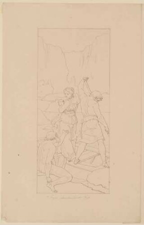 Entwürfe für die Fresken zum Thema "Amor und Psyche" für den Pavillon am Gut Rüdigsdorf bei Kohren-Sahlis im Auftrag von Wilhelm Crusius: Blatt 7 von 9: Psyche überschreitet den Styx (nicht ausgeführt)