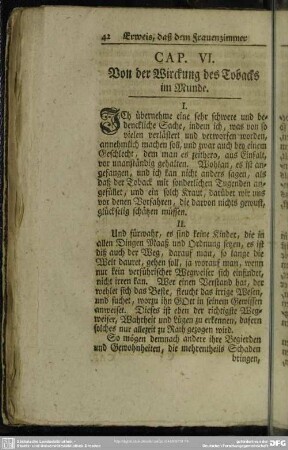 Cap. VI. Von der Wirckung des Tobacks im Munde
