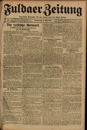 Erste Ausgabe vom Donnerstag, den 11. Mai 1922.