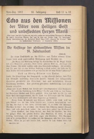November-Dezember 1917. 18. Jahrgang. Heft 11 u. 12