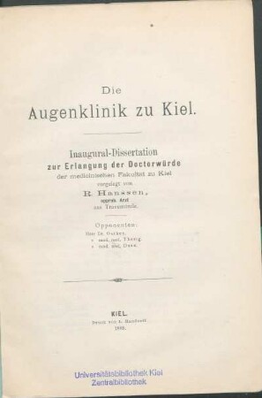 Die Augenklinik zu Kiel