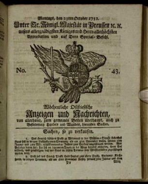 No. 43. Montags, den 23ten October 1752.