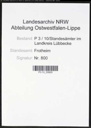 Sterberegister Standesamt Frotheim